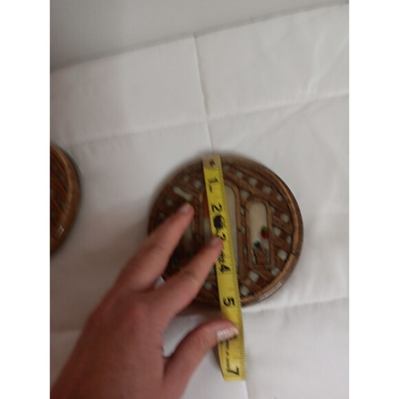 Vintage Trivet Set 70s Basket Weave With Floral Accent - Picture 4 of 7